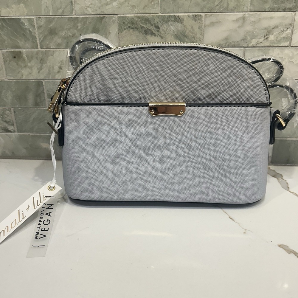 NEW Mali+Lili PETA Approved Vegan Faux Leather Small Gray Dome Crossbody Bag